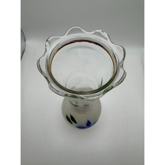 Bartlett Collins Frosted Hand Painted Gay Fad Vase 9"H x 3"Diam. Blue & white - Picture 8 of 8